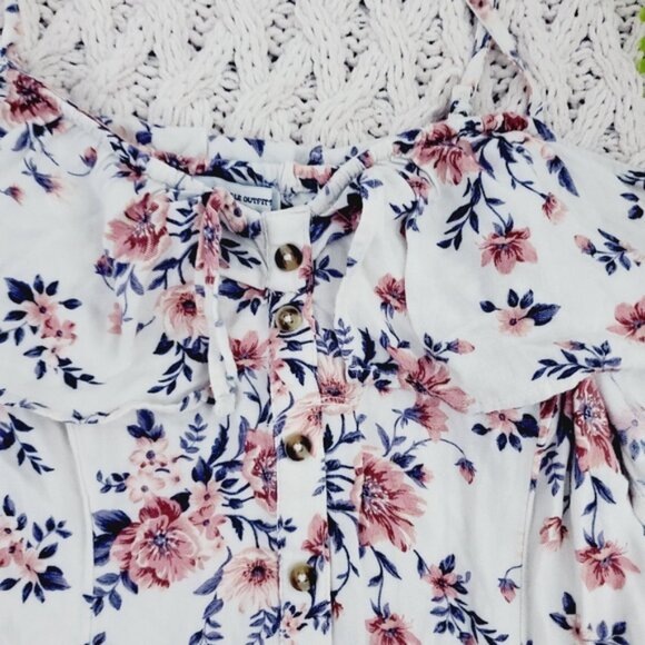 ARO Vintage Inspired Floral Off The Shoulder Button Down Dress - Picture 9 of 14